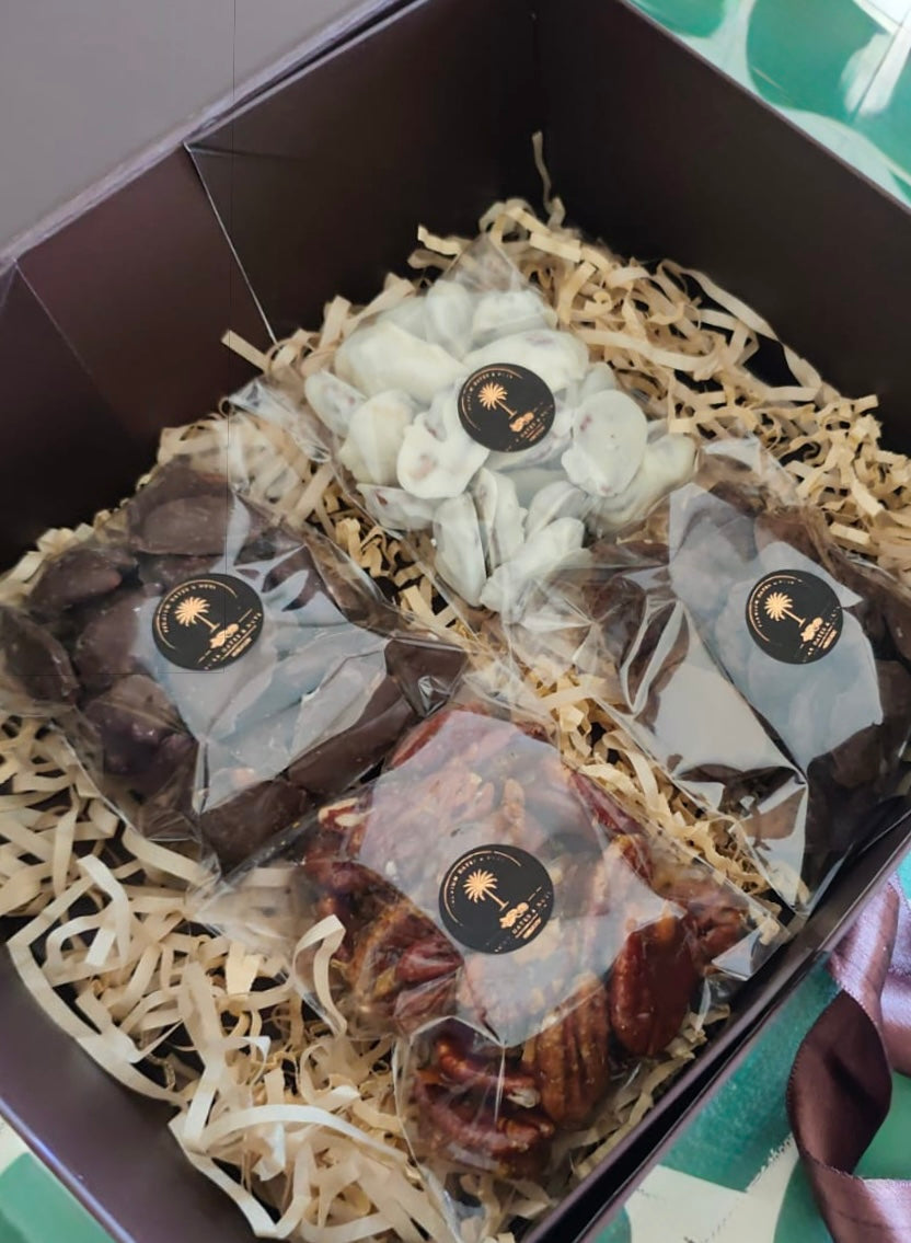 Pecan Luxe – Rose, Dark, Salted & White Chocolate Pecan Gift Box